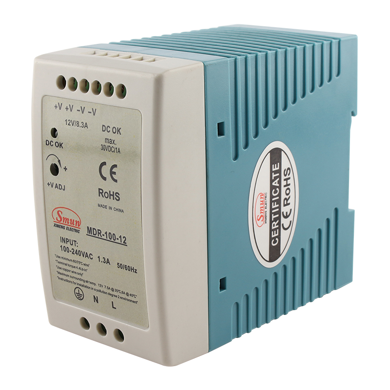 MDR-serien 10W til 100W enkel utgang tynn Din-skinne industriell str&oslash;mforsyning